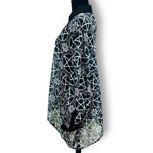 Pentagram floral ladies sheer shirt by Killstar sz XL black white button down - Picture 10 of 17